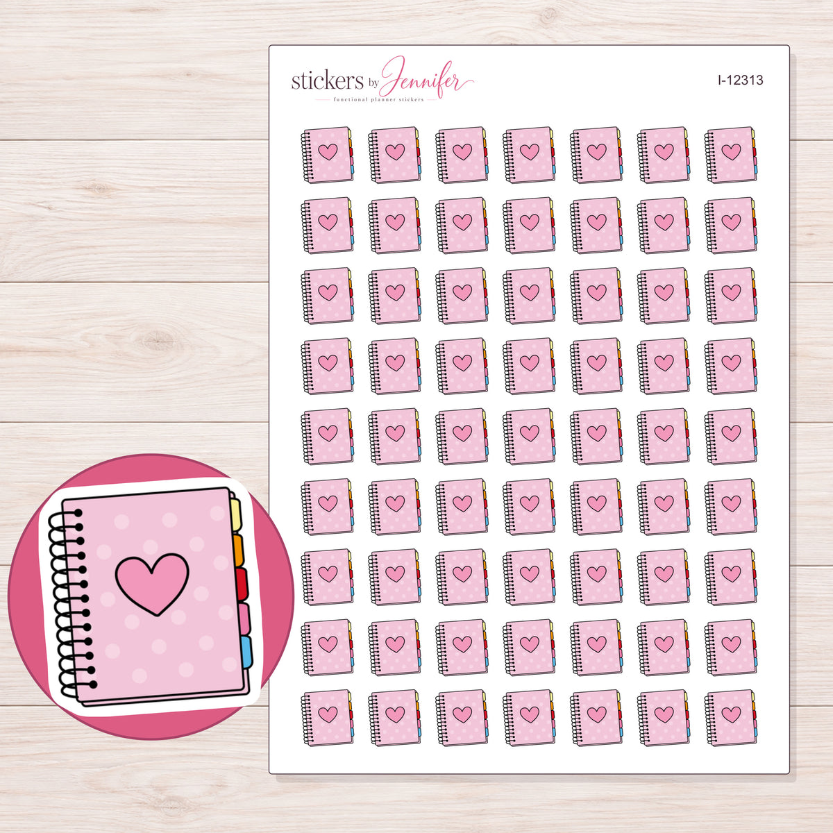 I-12313 planner sticker sheet with enlarged sticker detail