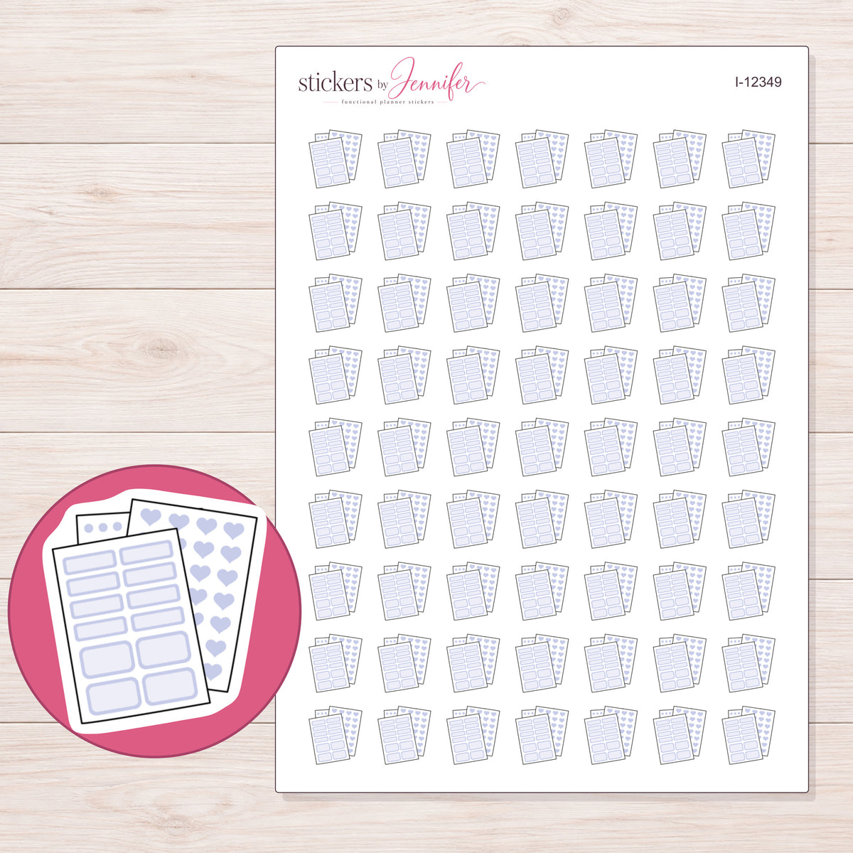 I-12349 planner sticker sheet with enlarged sticker detail