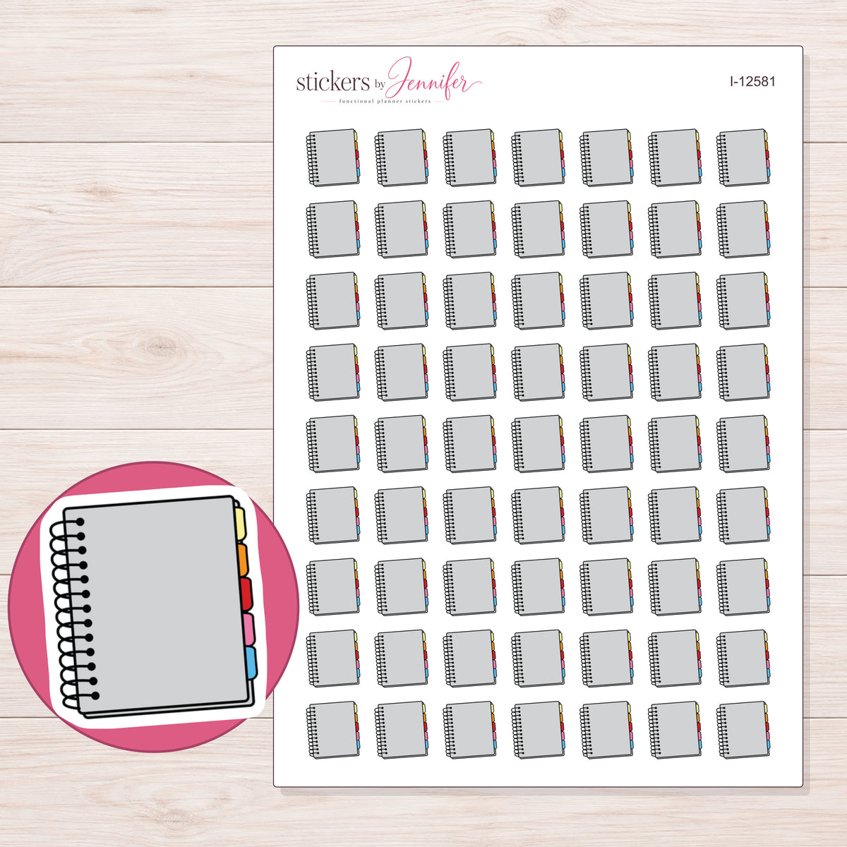 I-12581 planner sticker sheet with enlarged sticker detail