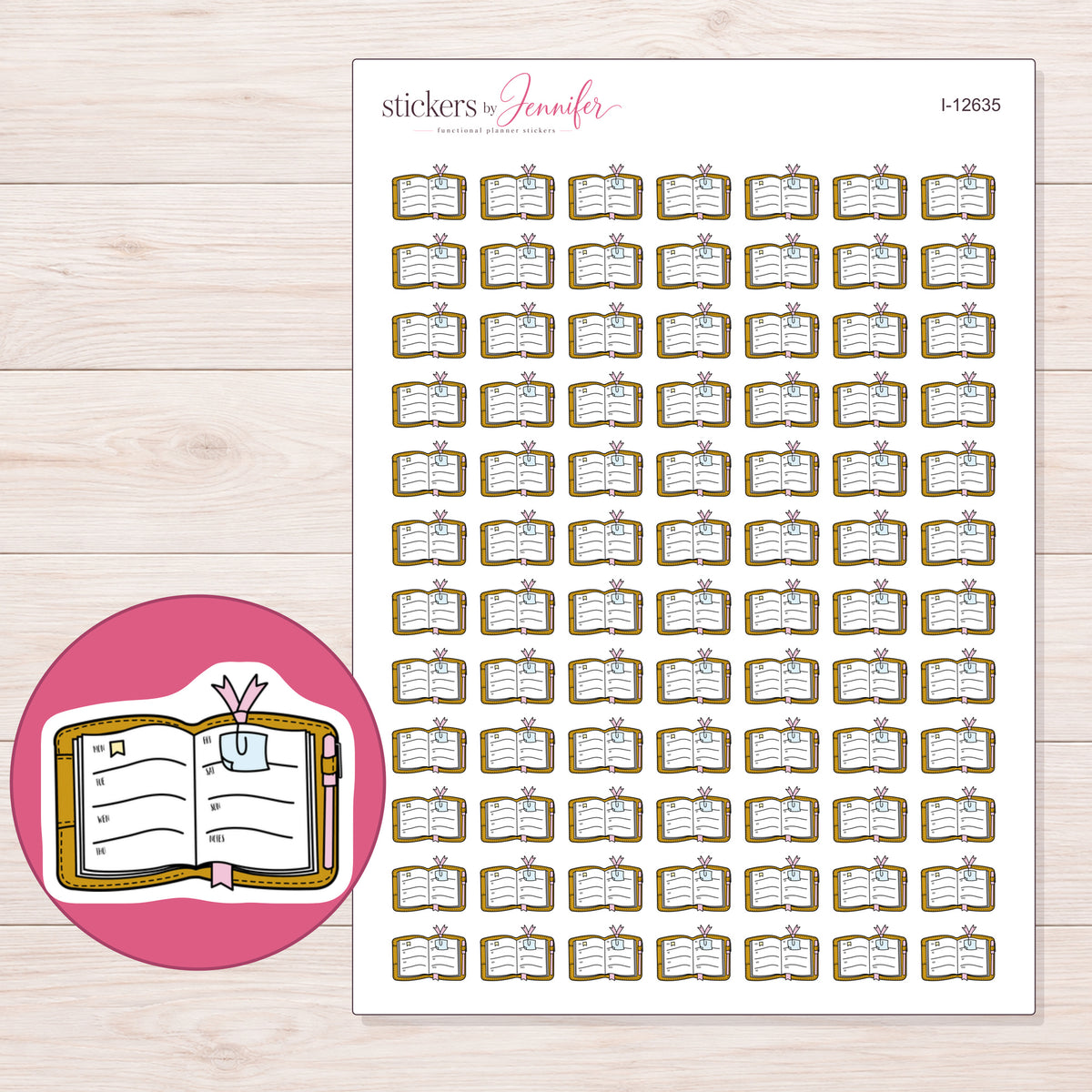 I-12635 planner sticker sheet with enlarged sticker detail