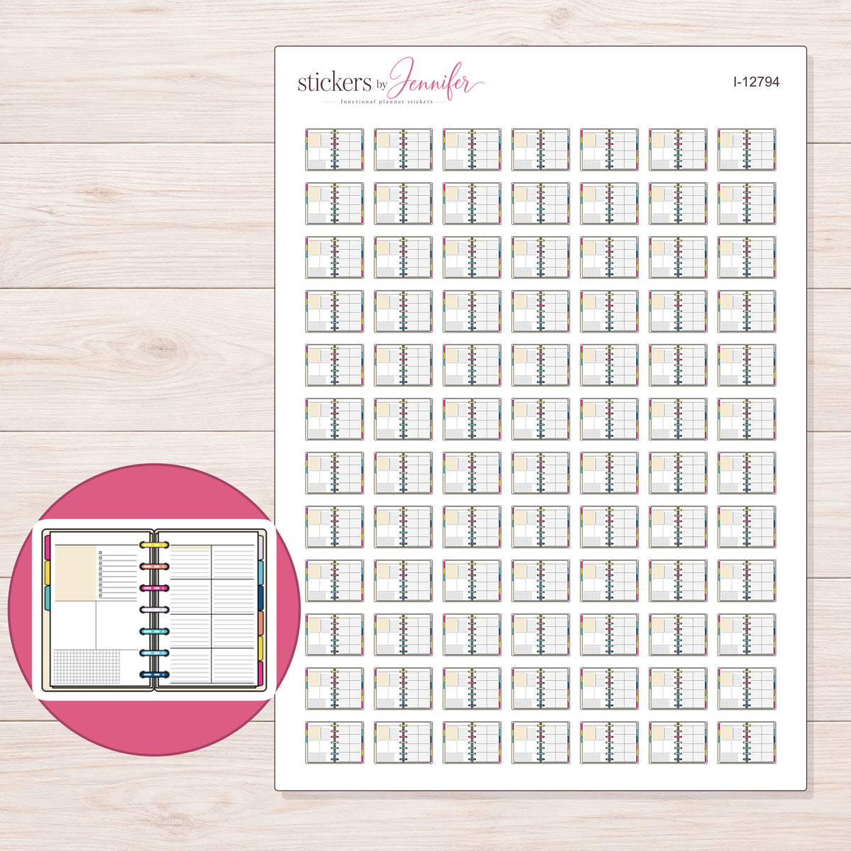 I-12794 planner sticker sheet with enlarged sticker detail