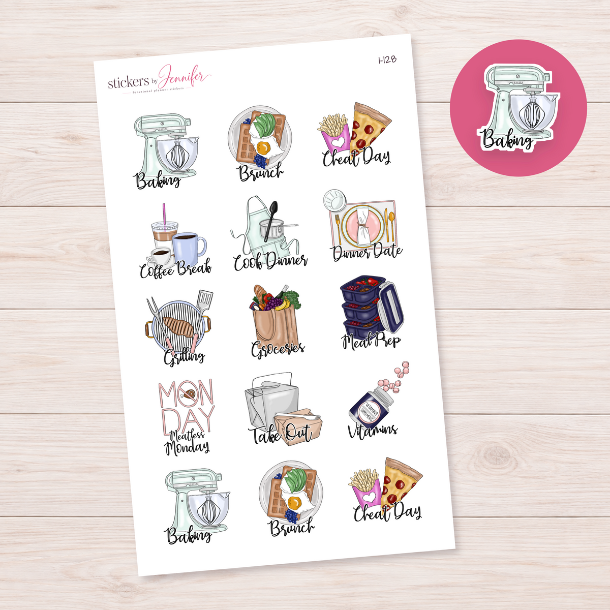 Baking Script Mixer Planner Stickers | I-128
