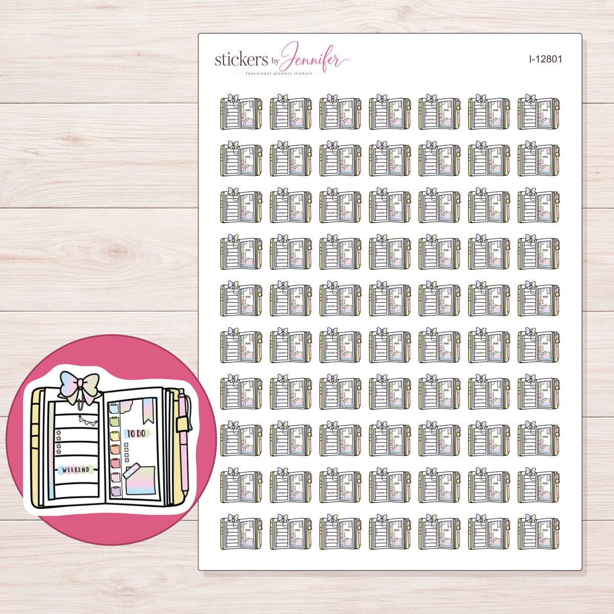 I-12801 planner sticker sheet with enlarged sticker detail