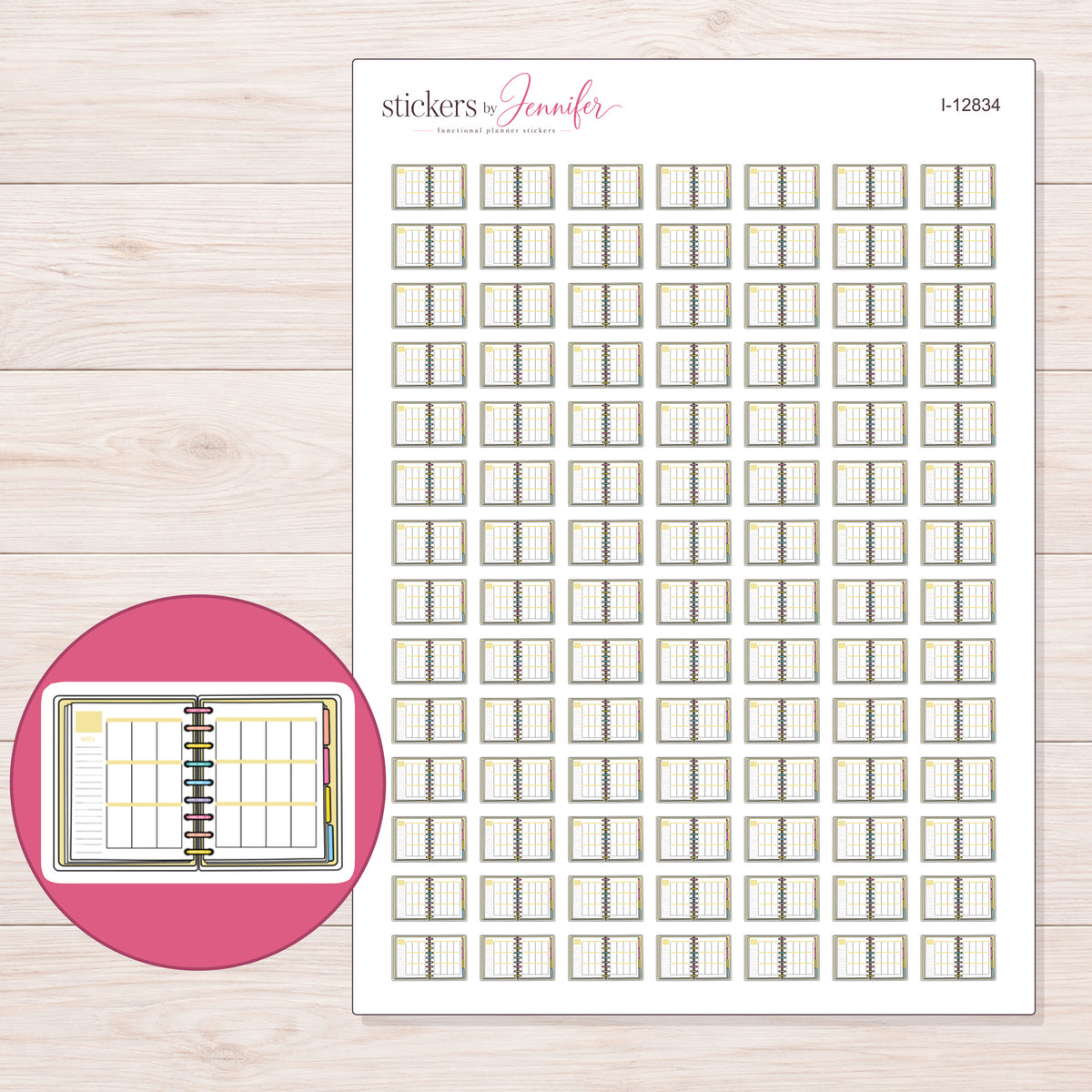 I-12834 planner sticker sheet with enlarged sticker detail