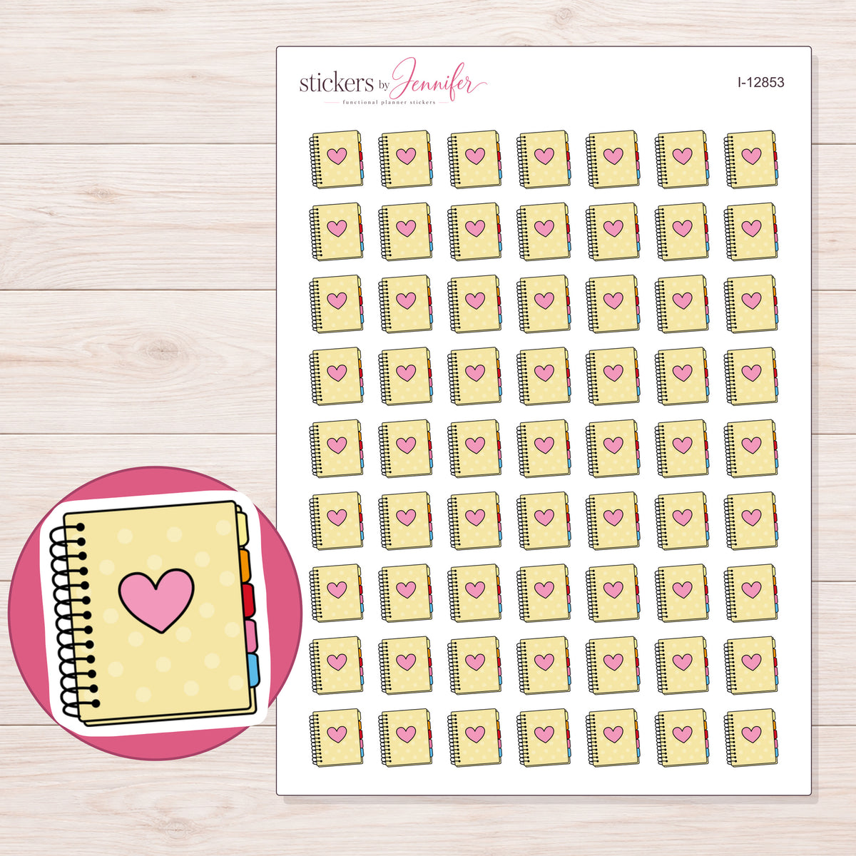 I-12853 planner sticker sheet with enlarged sticker detail