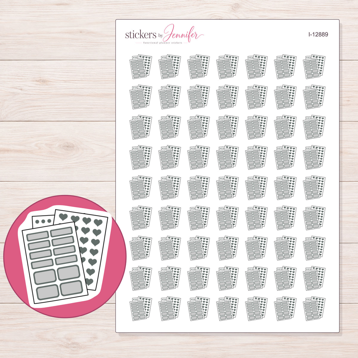I-12889 planner sticker sheet with enlarged sticker detail