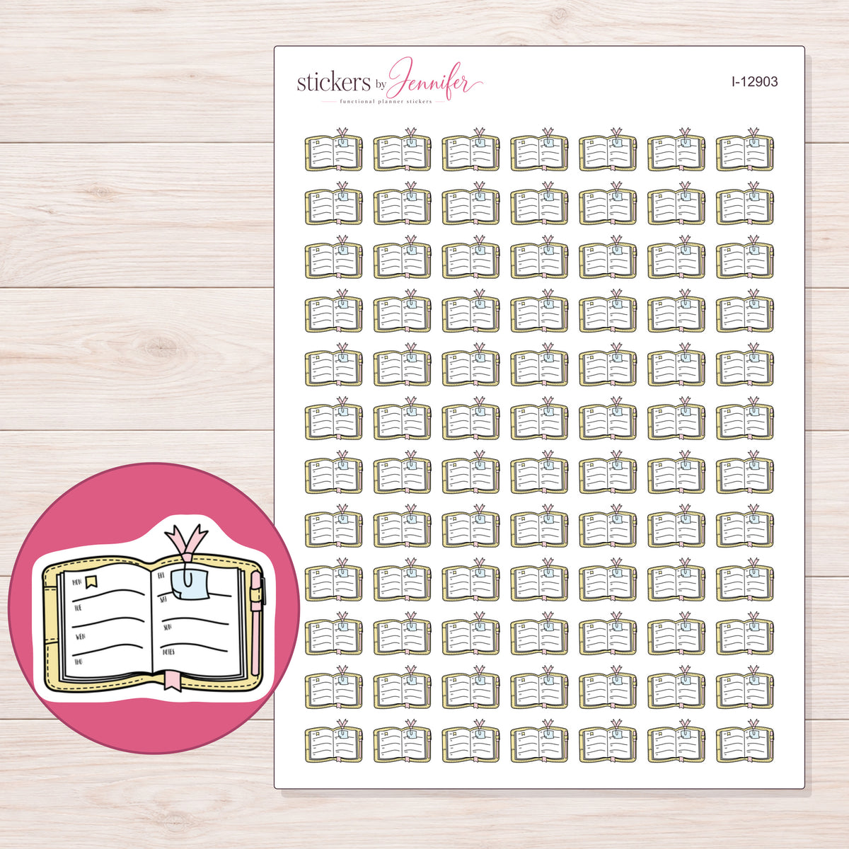 I-12903 planner sticker sheet with enlarged sticker detail