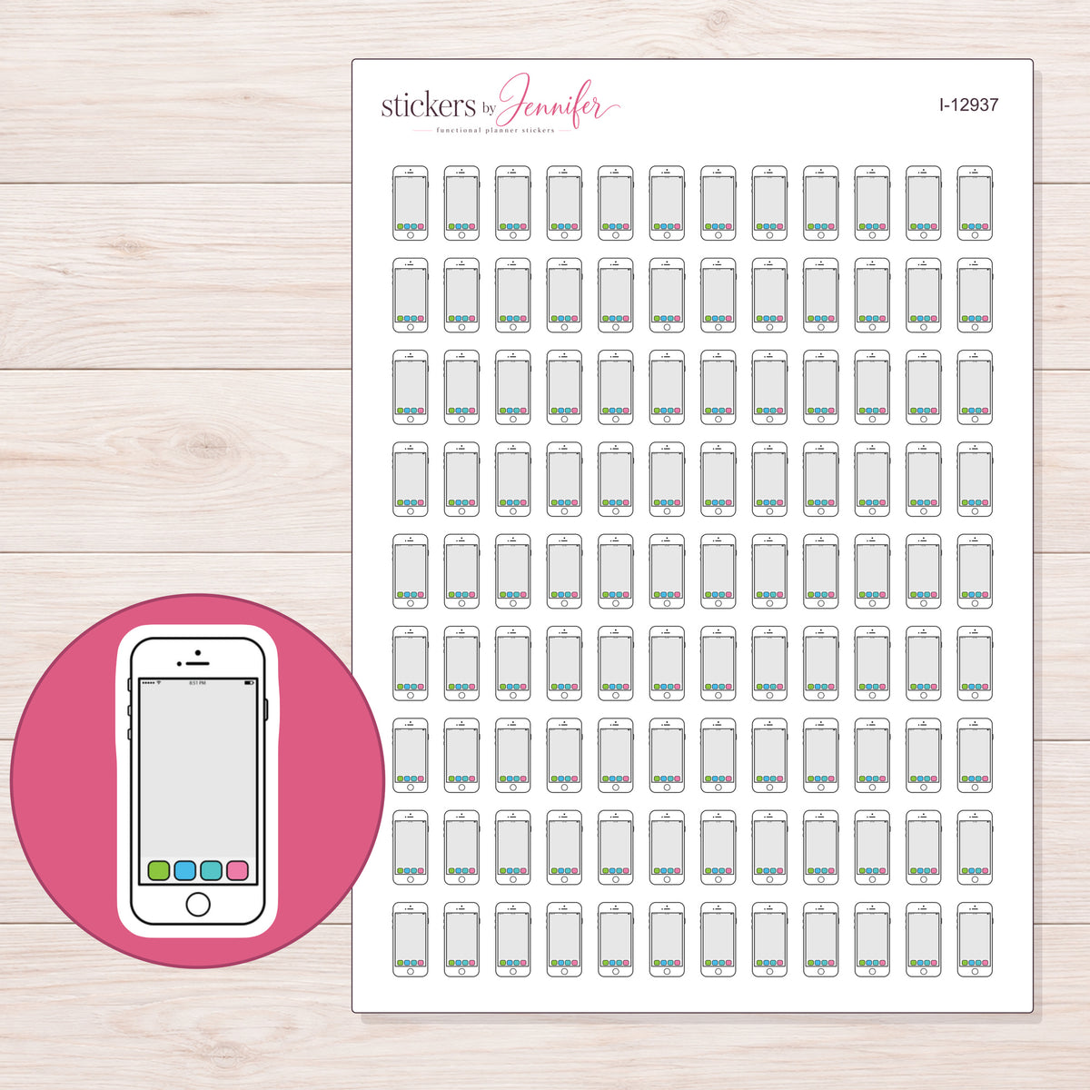 I-12937 planner sticker sheet with enlarged sticker detail
