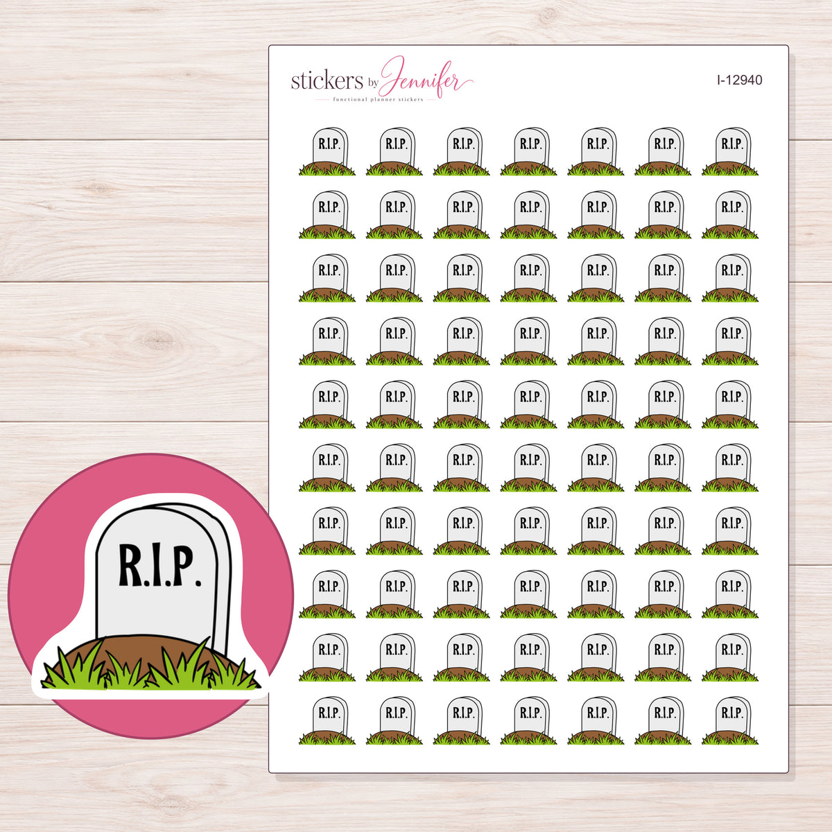 I-12940 planner sticker sheet with enlarged sticker detail