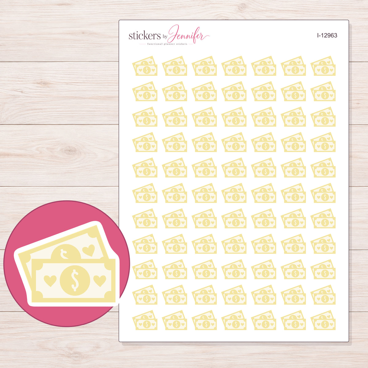 I-12963 planner sticker sheet with enlarged sticker detail