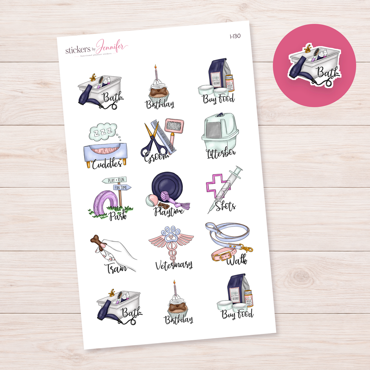 Bath Script Sink Planner Stickers | I-130
