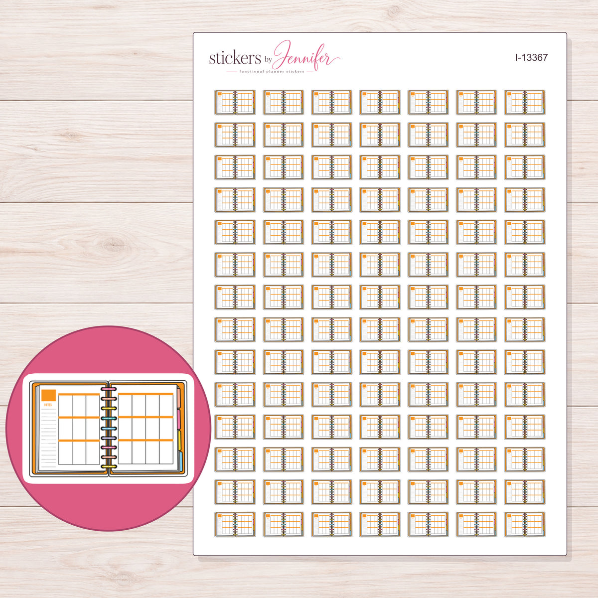 I-13367 planner sticker sheet with enlarged sticker detail