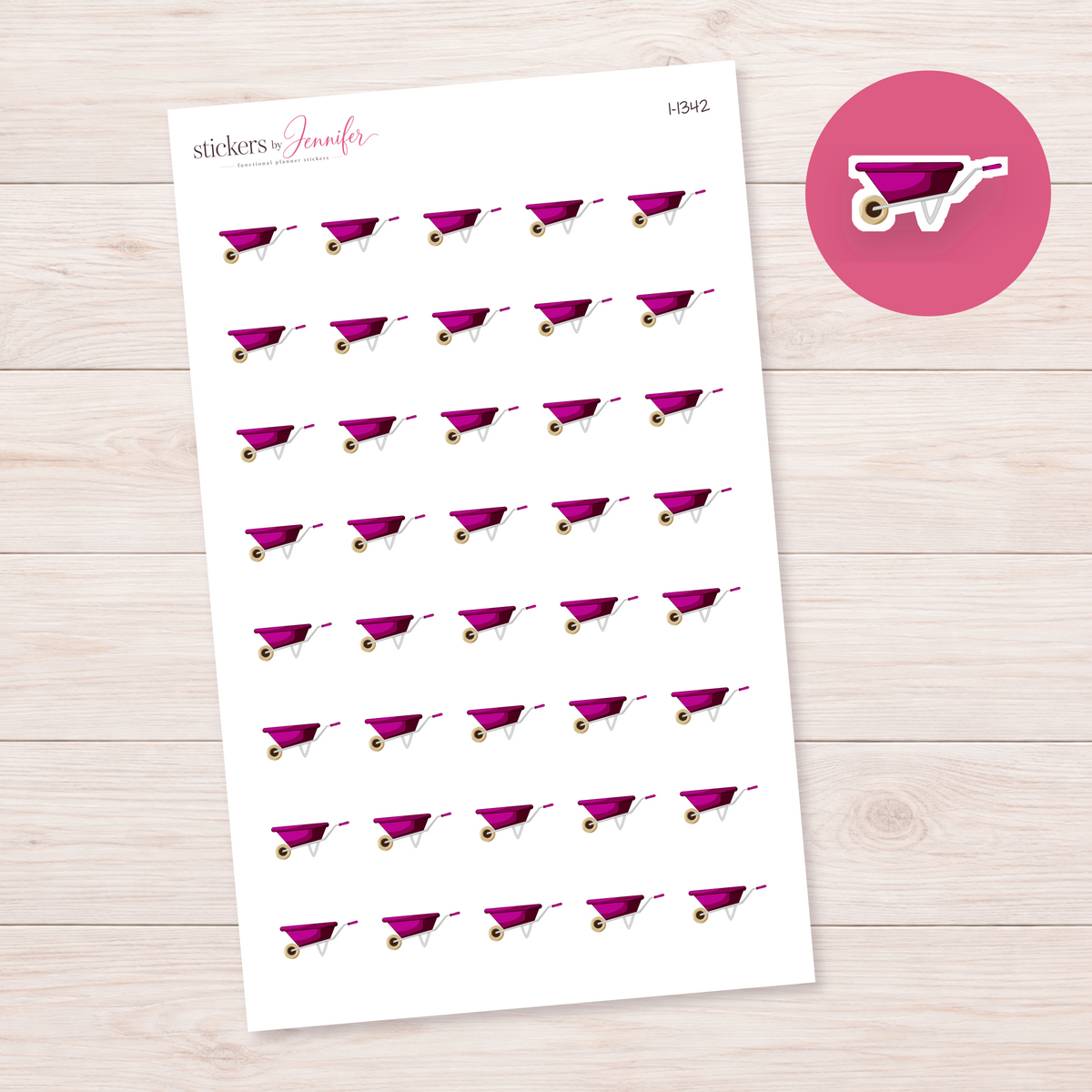 Magenta Wheelbarrow Planner Stickers | I-1342