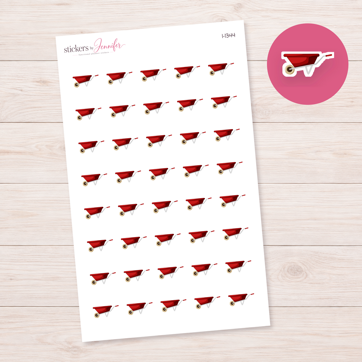 Deep Red Wheelbarrow Planner Stickers | I-1344