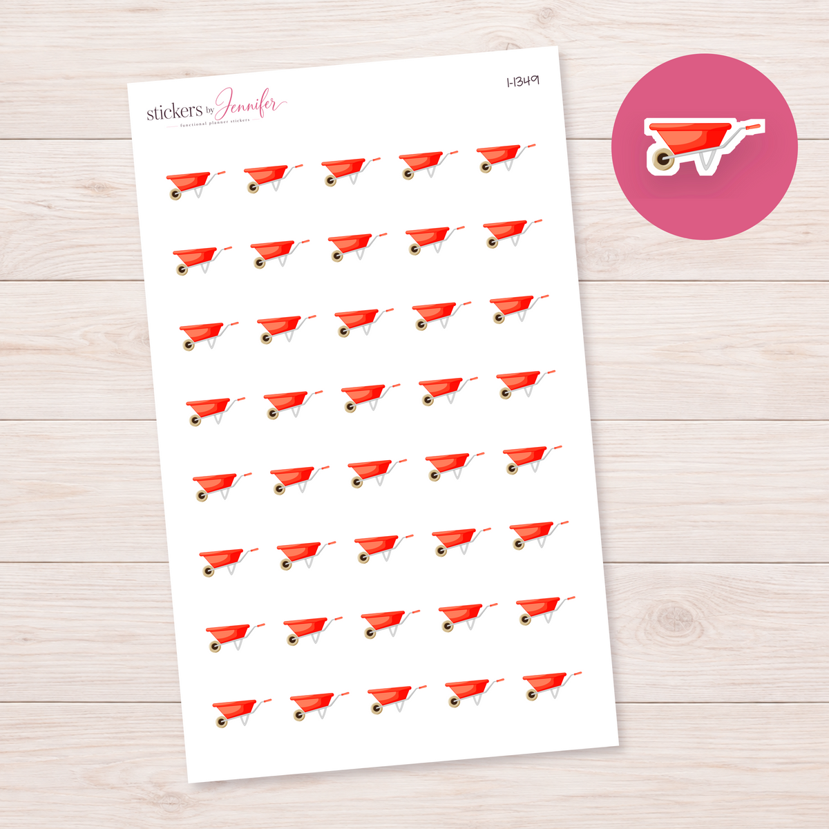 Red Orange Wheelbarrow Planner Stickers | I-1349