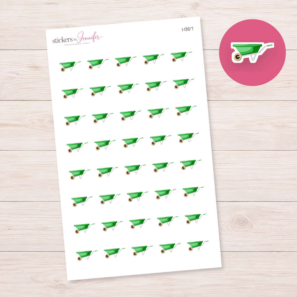 Bright Green Wheelbarrow Planner Stickers | I-1357