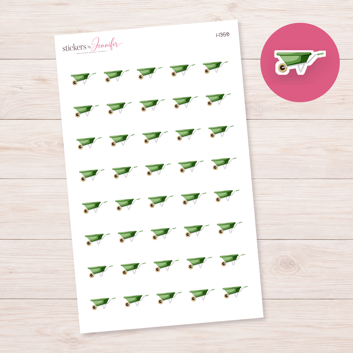 Sage Green Wheelbarrow Planner Stickers | I-1358