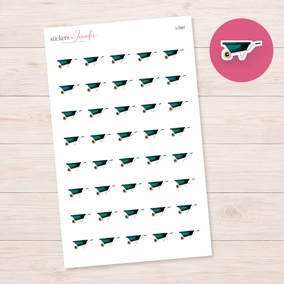 Deep Teal Wheelbarrow Planner Stickers | I-1361