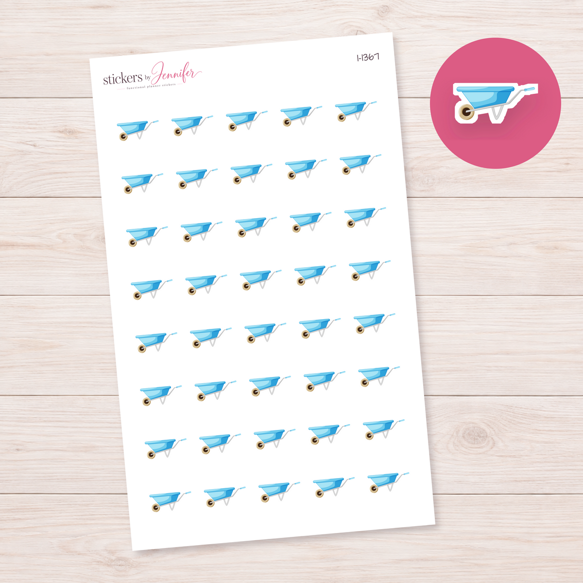 Sky Blue Wheelbarrow Planner Stickers | I-1367