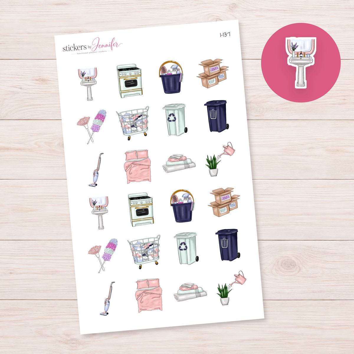 Bathroom Sink and Mirror Planner Stickers | I-137