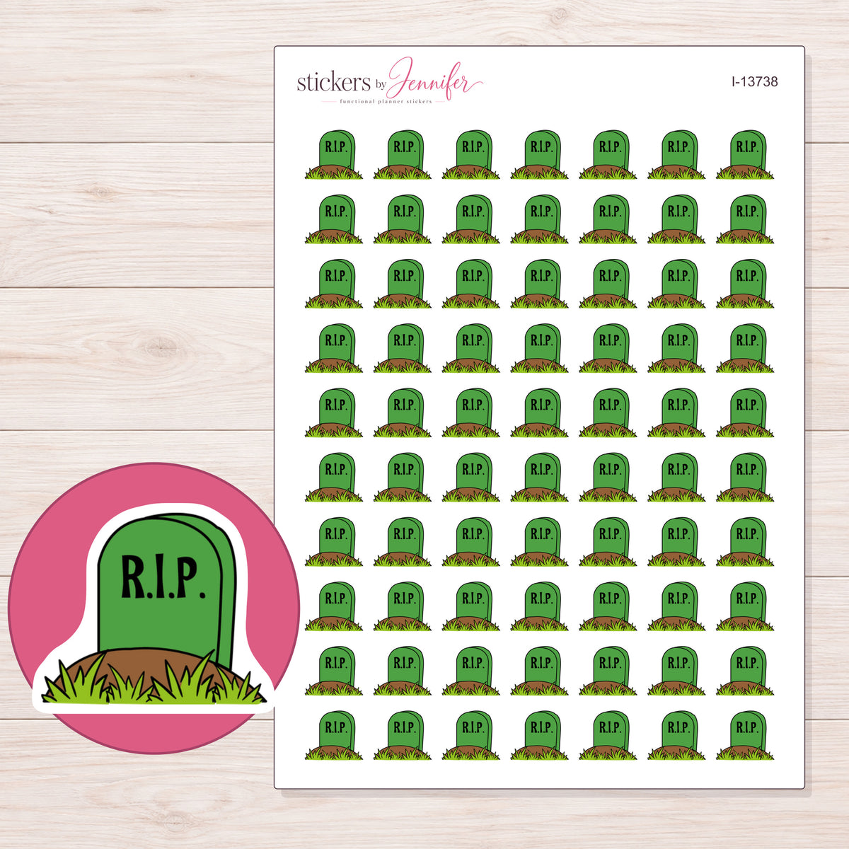 I-13738 planner sticker sheet with enlarged sticker detail