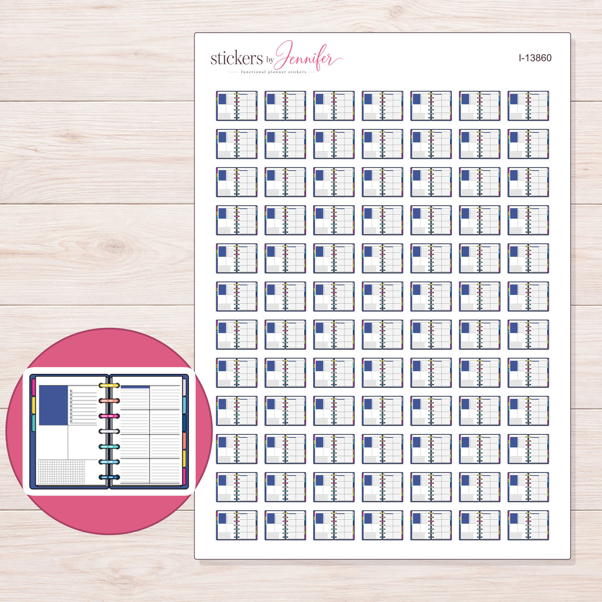 I-13860 planner sticker sheet with enlarged sticker detail