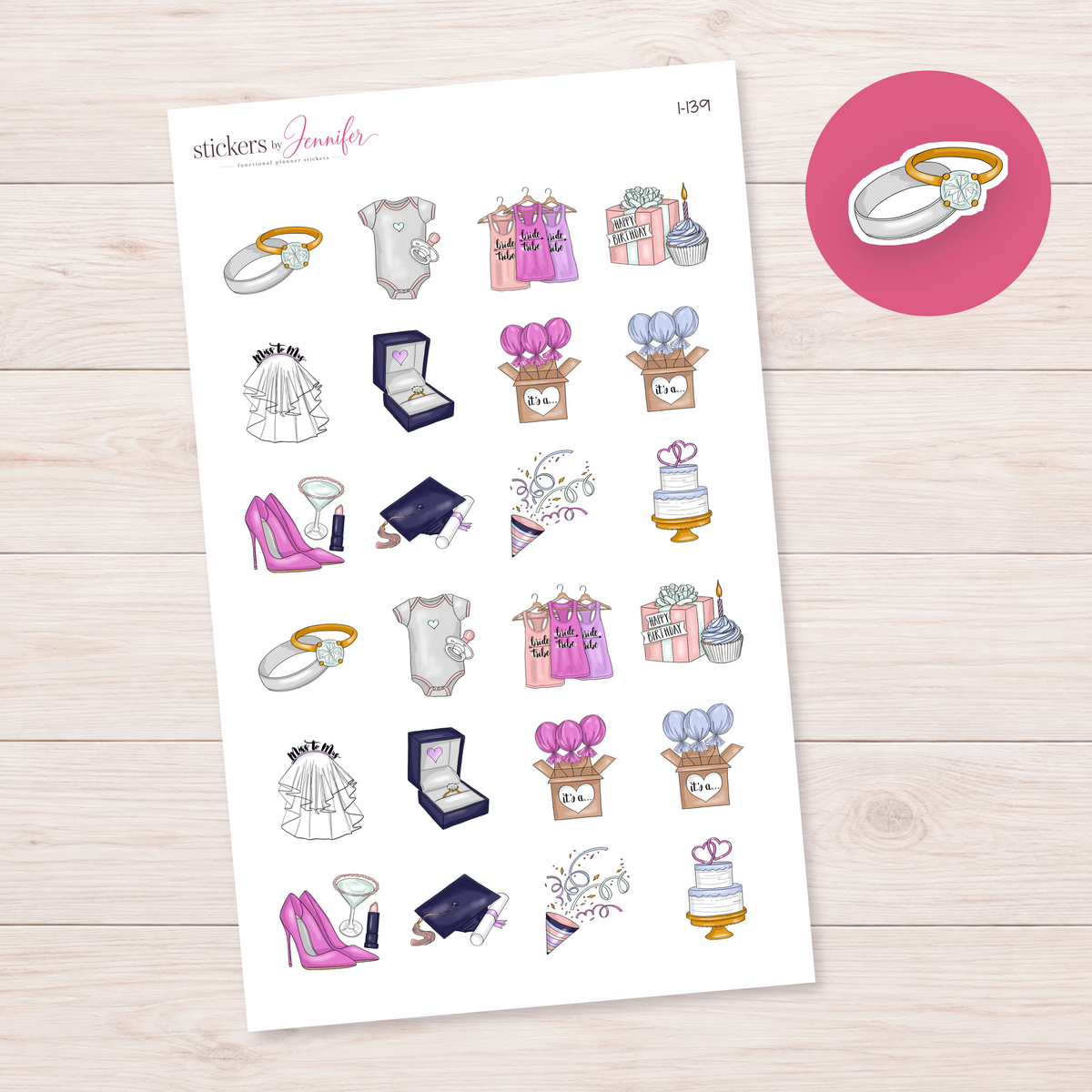 Wedding Rings Planner Stickers | I-139