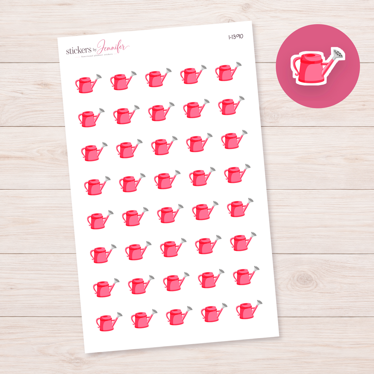 Hot Pink Watering Can Planner Stickers | I-1390