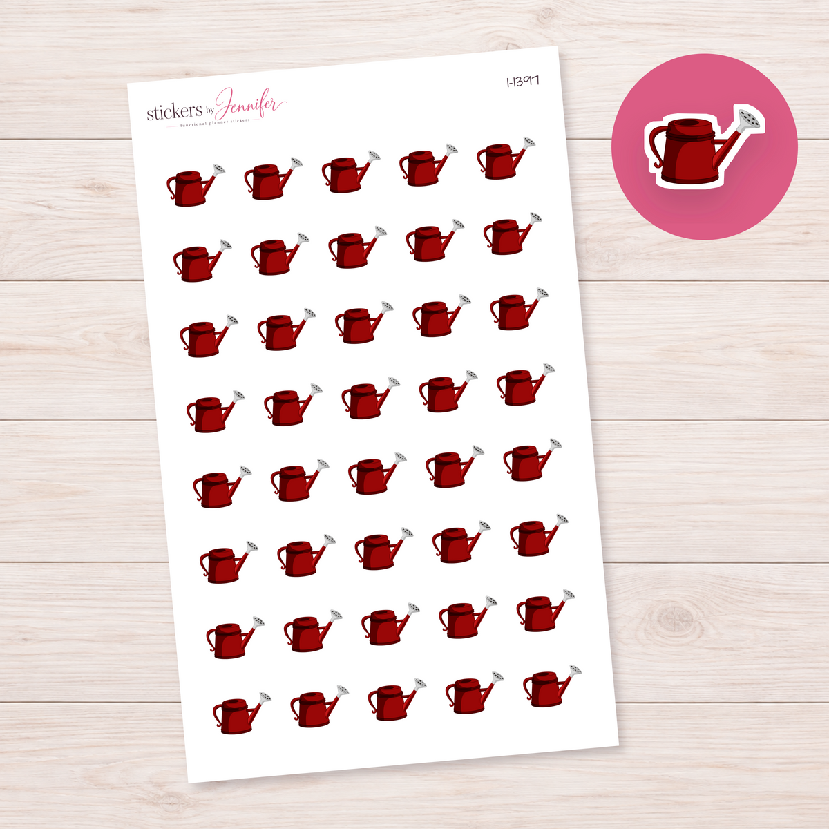 Deep Red Watering Can Planner Stickers | I-1397