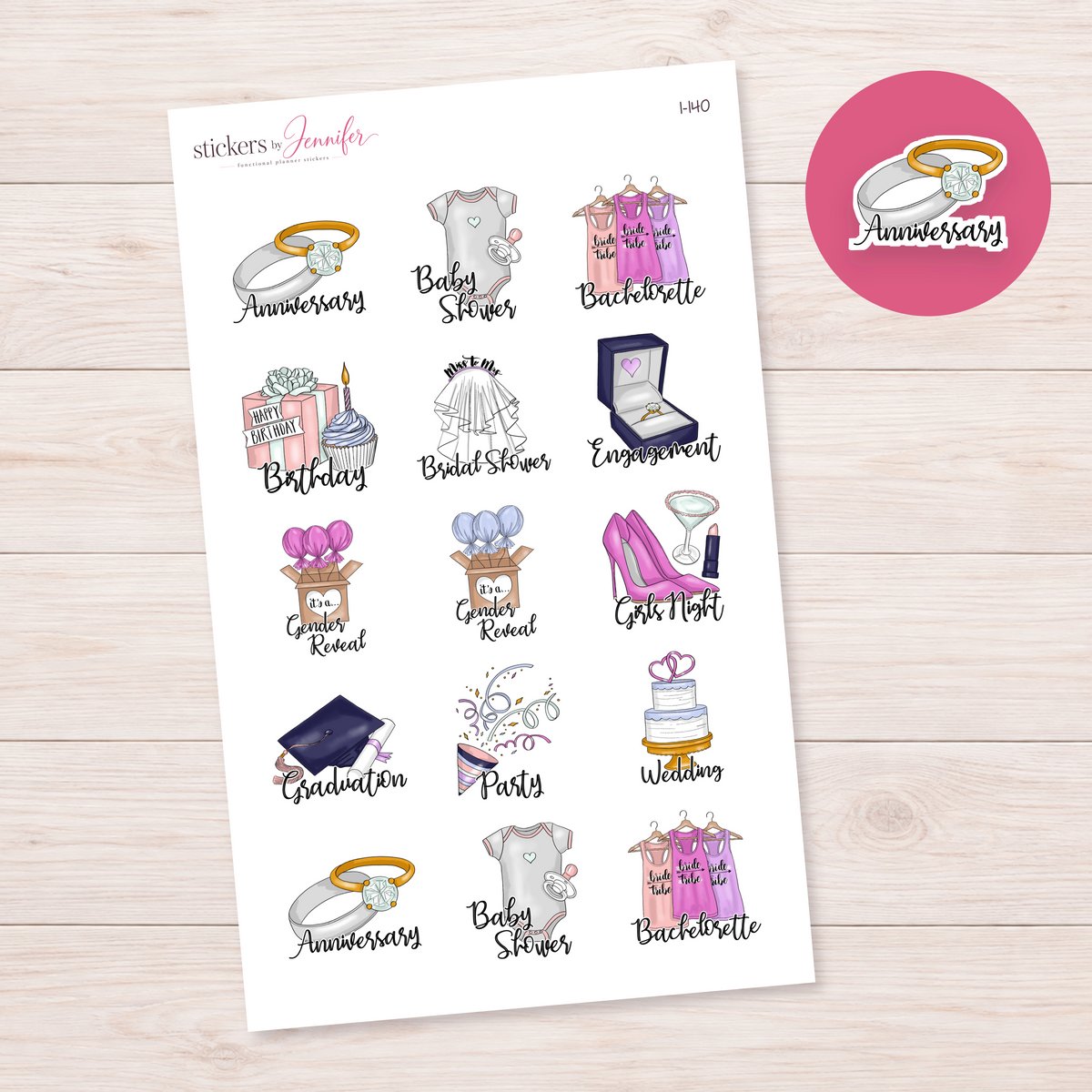 Anniversary Script Rings Planner Stickers | I-140
