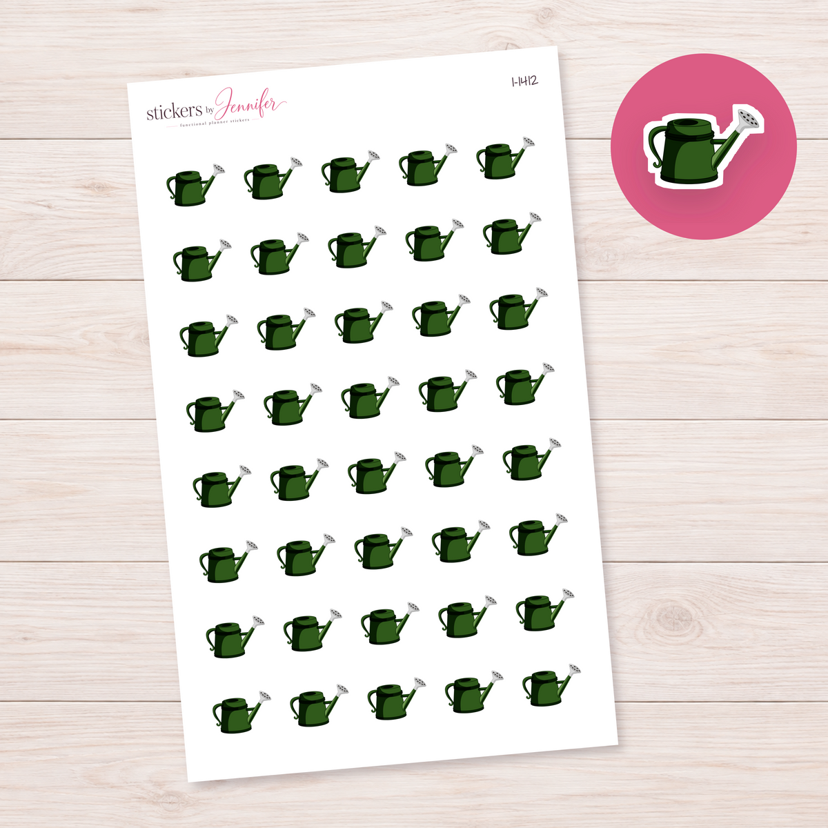 Forest Green Watering Can Planner Stickers | I-1412