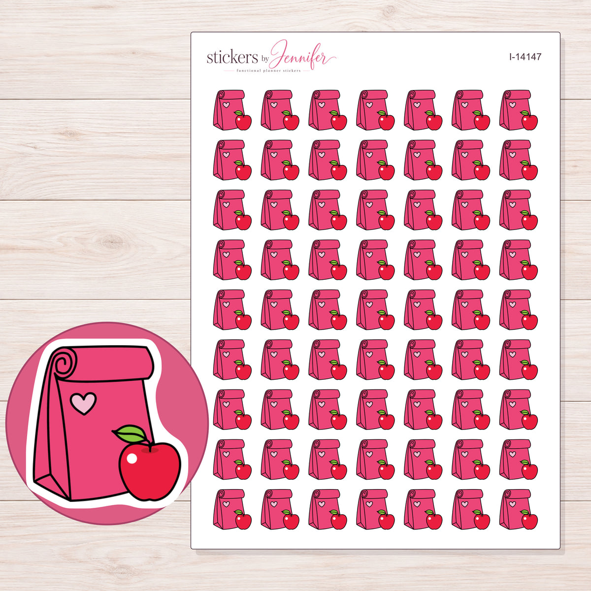 I-14147 planner sticker sheet with enlarged sticker detail