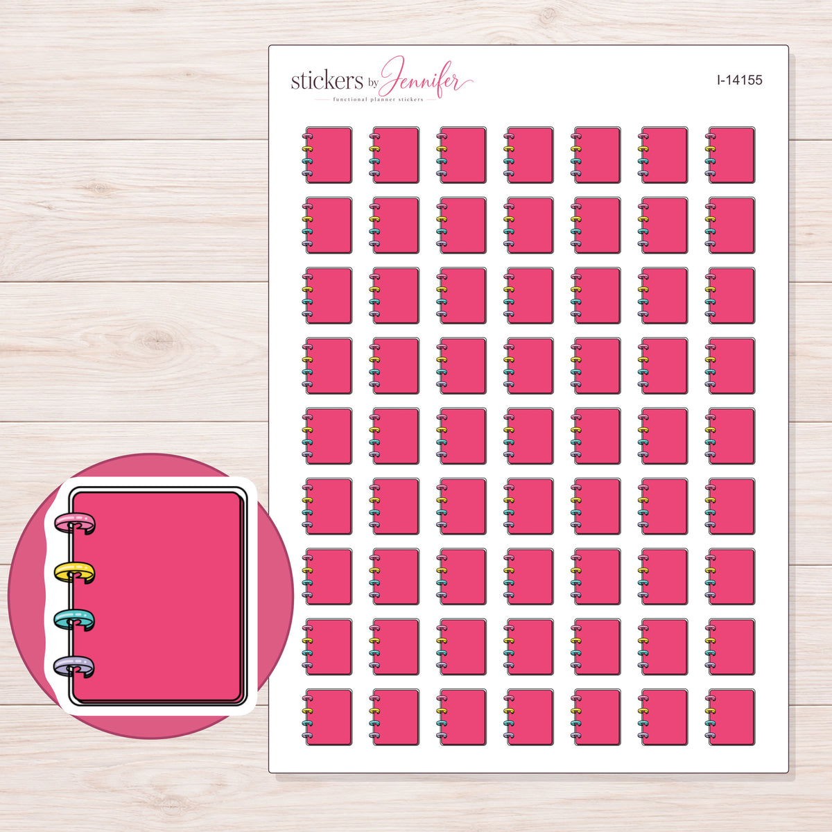 I-14155 planner sticker sheet with enlarged sticker detail