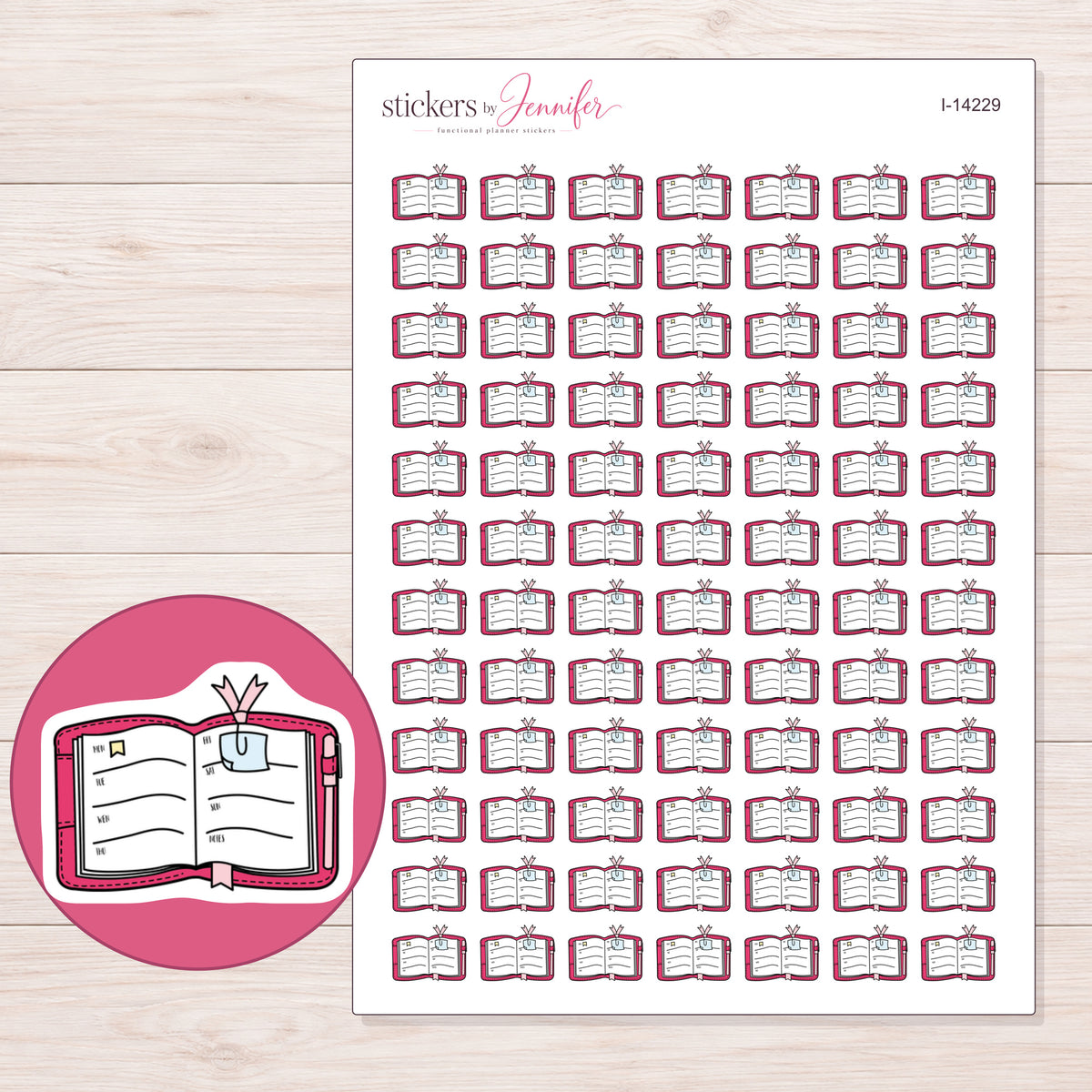 I-14229 planner sticker sheet with enlarged sticker detail