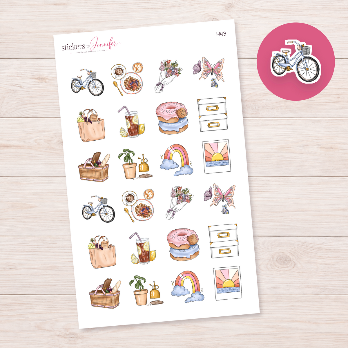 Blue Basket Bicycle Planner Stickers | I-143