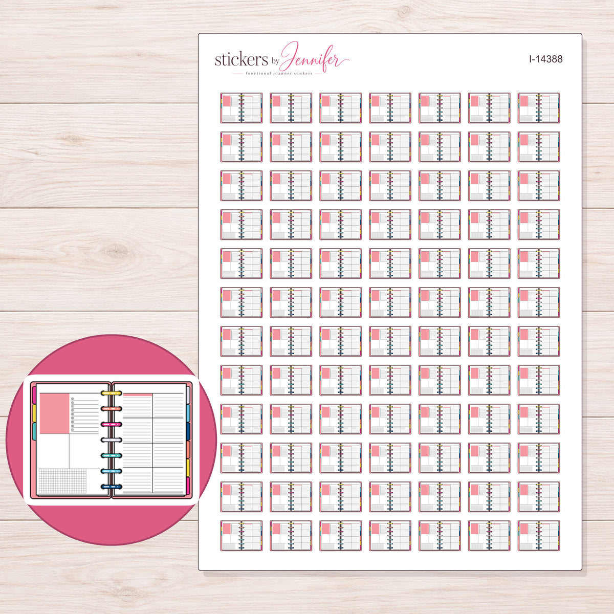 I-14388 planner sticker sheet with enlarged sticker detail