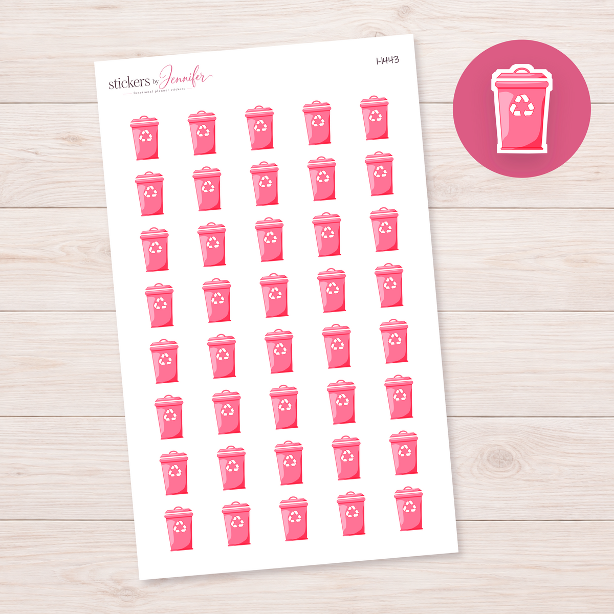 Hot Pink Recycling Bin Planner Stickers | I-1443