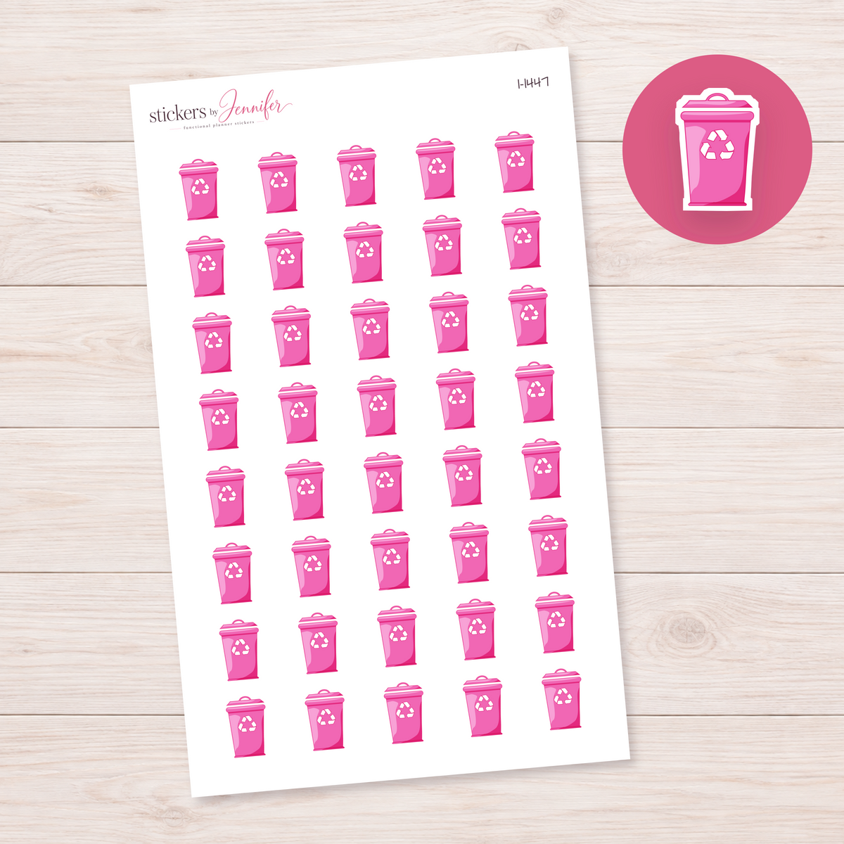 Pink Recycling Bin Planner Stickers | I-1447