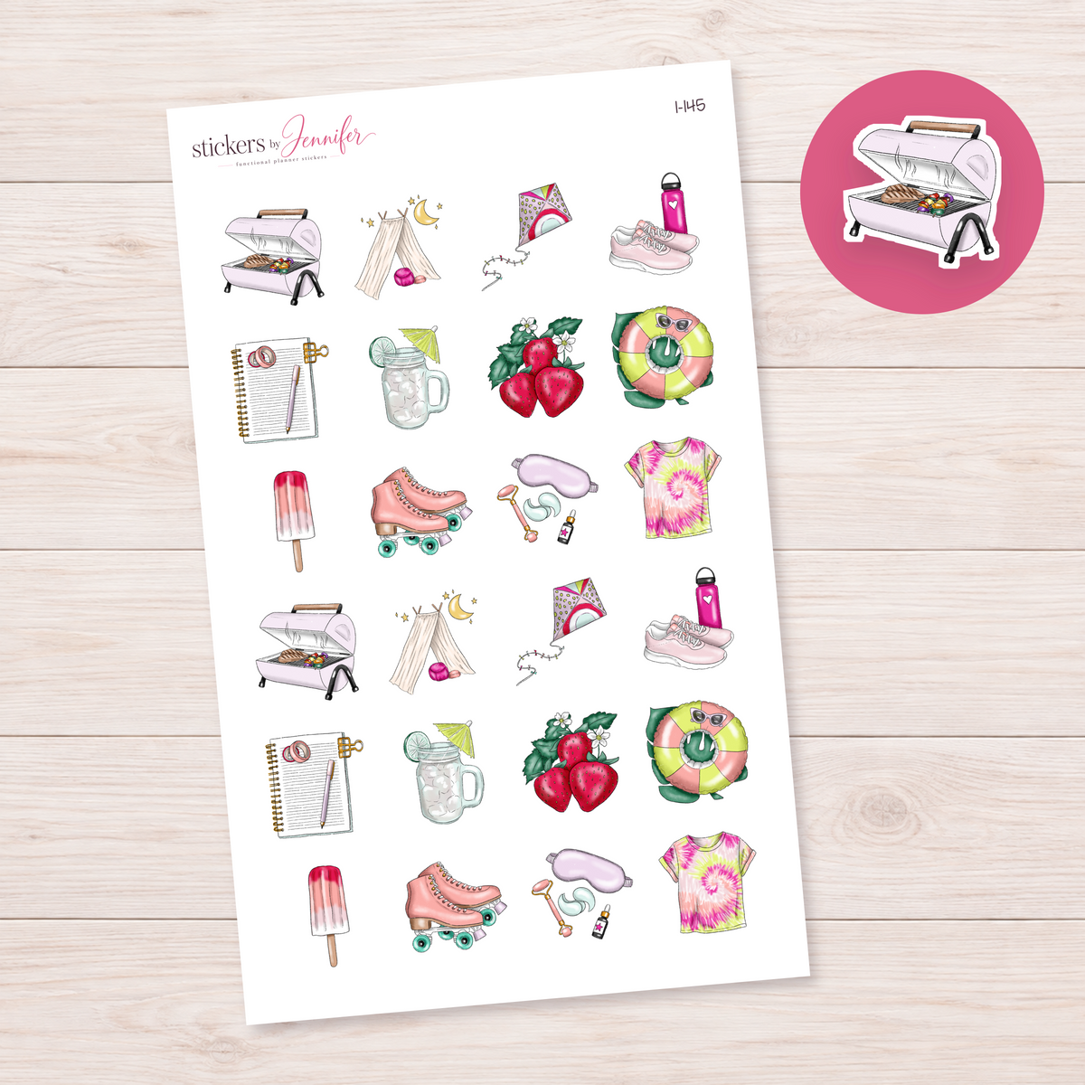 Pink Barbecue Grill Planner Stickers | I-145