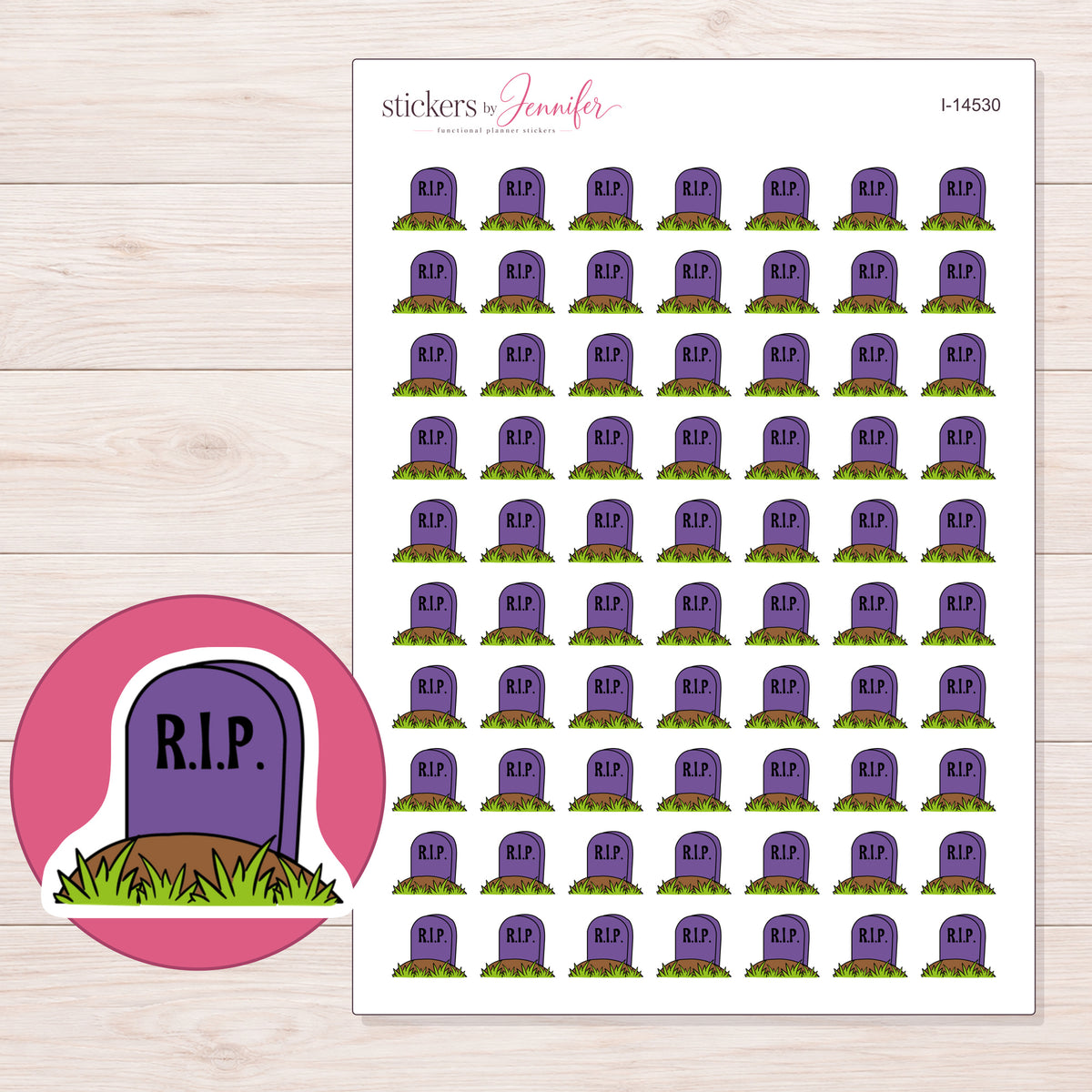 I-14530 planner sticker sheet with enlarged sticker detail