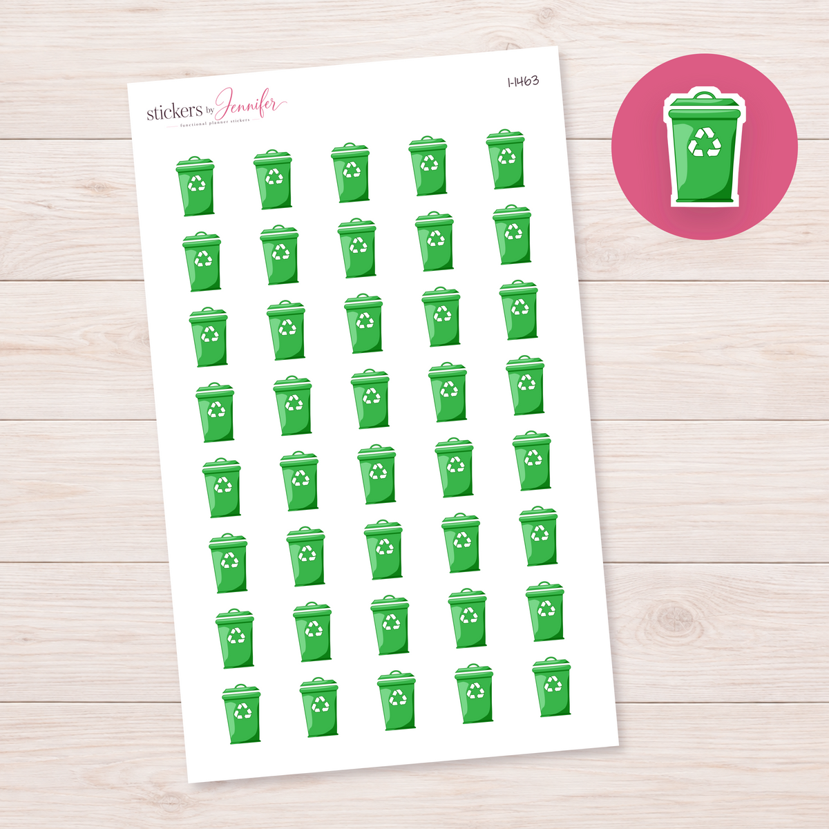 Bright Green Recycling Bin Planner Stickers | I-1463