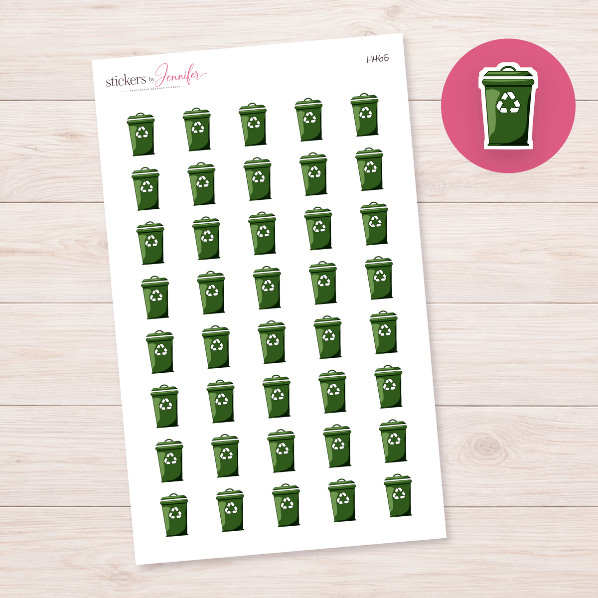 Forest Green Recycling Bin Planner Stickers | I-1465