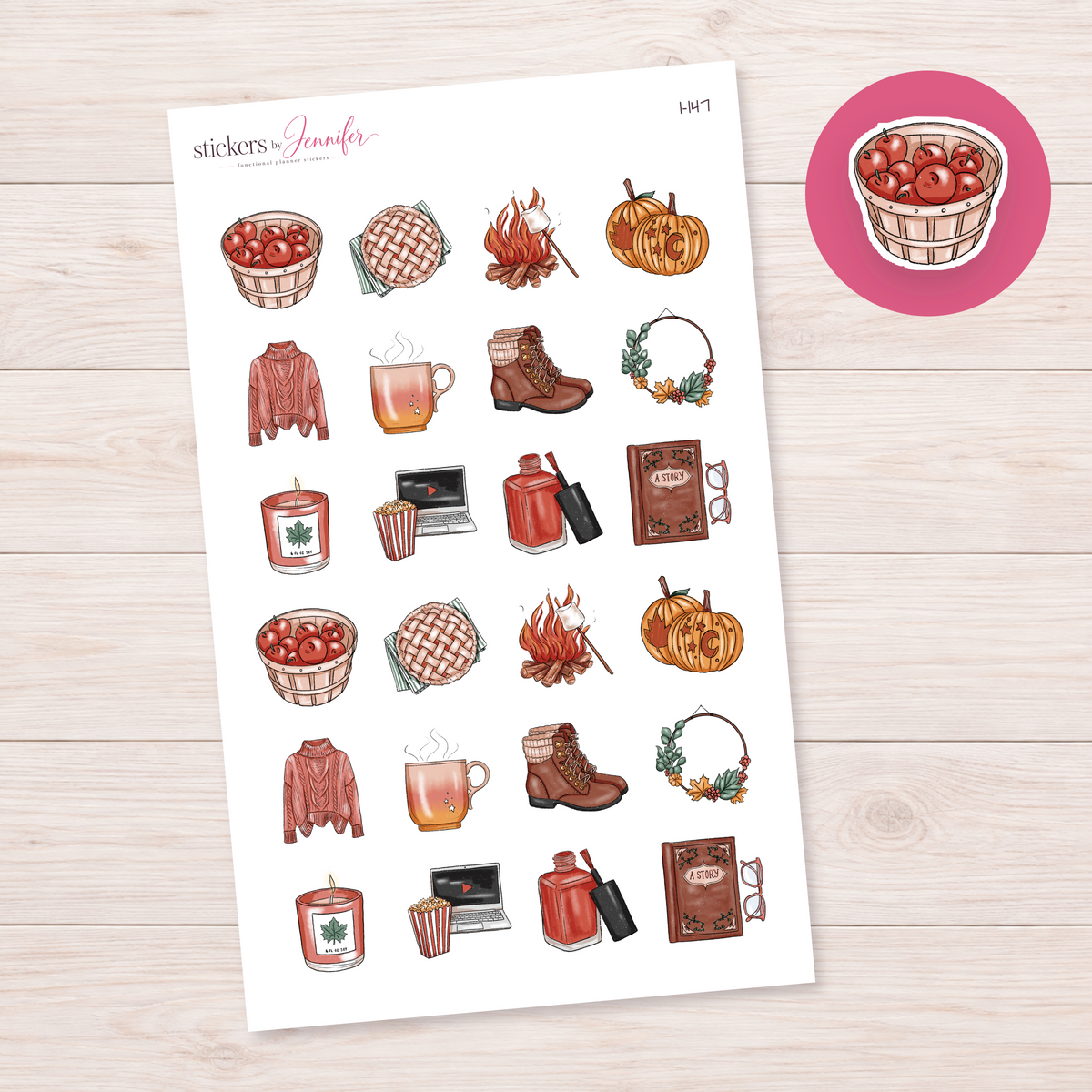 Basket of Red Apples Planner Stickers | I-147