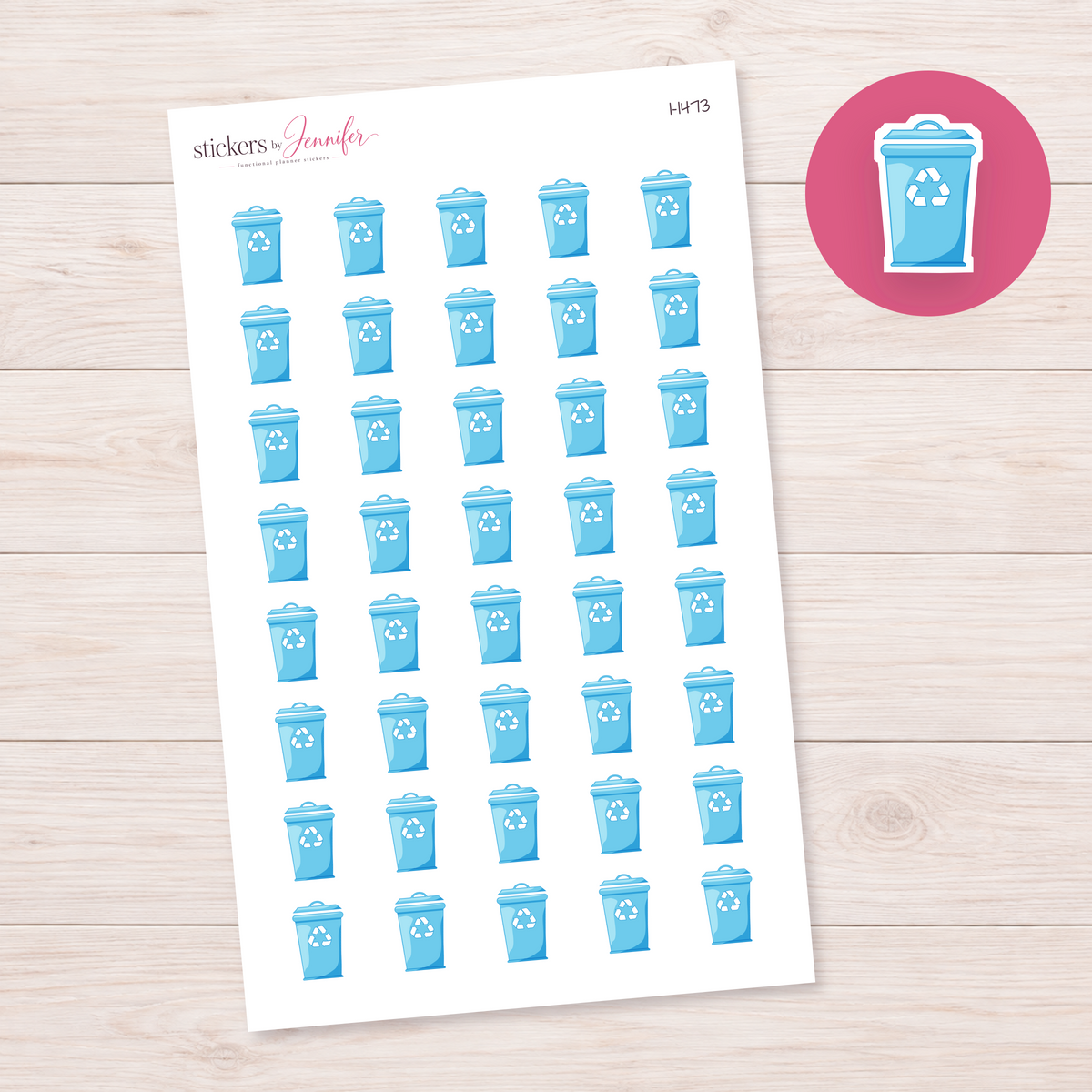Sky Blue Recycling Bin Planner Stickers | I-1473