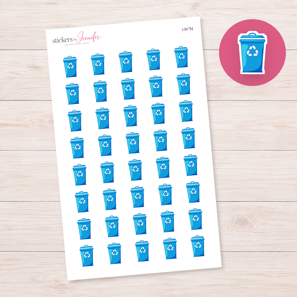 Sky Blue Recycling Bin Planner Stickers | I-1474