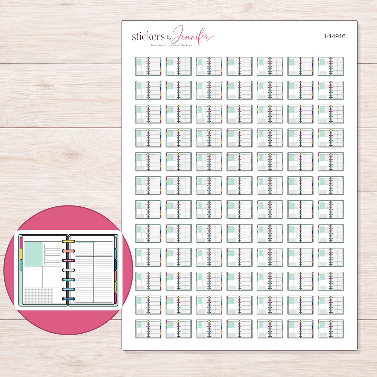I-14916 planner sticker sheet with enlarged sticker detail