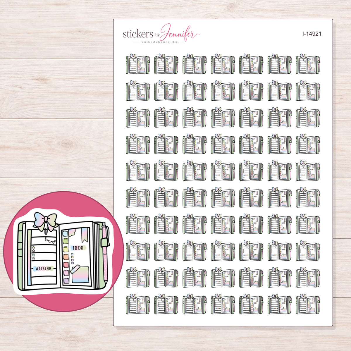 I-14921 planner sticker sheet with enlarged sticker detail