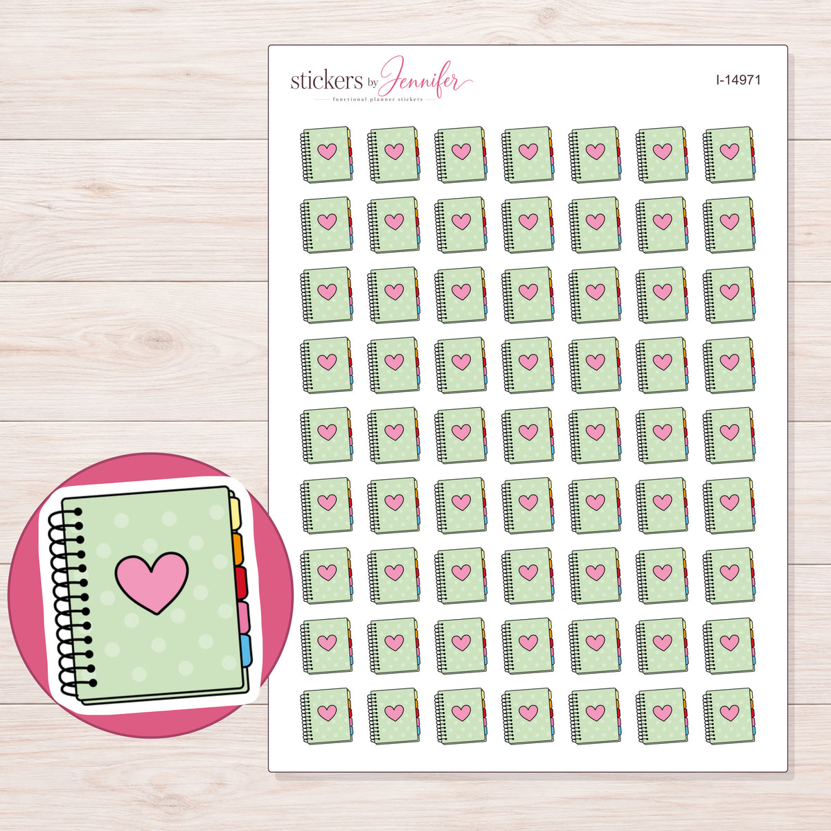 I-14971 planner sticker sheet with enlarged sticker detail