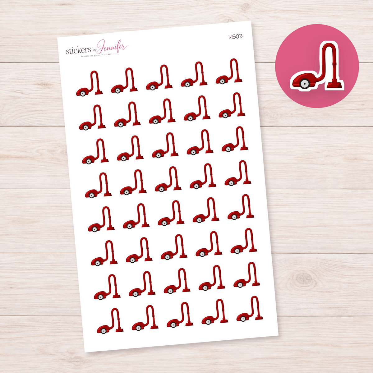 Deep Red Vacuum Cleaner Planner Stickers | I-1503