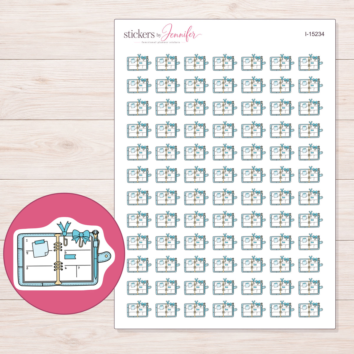 I-15234 planner sticker sheet with enlarged sticker detail
